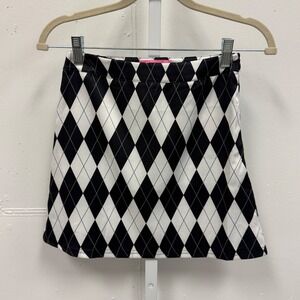 Sugar Thrillz Dolls Kill Argyle Mini Skirt Black White Preppy Plaid XS A-Line
